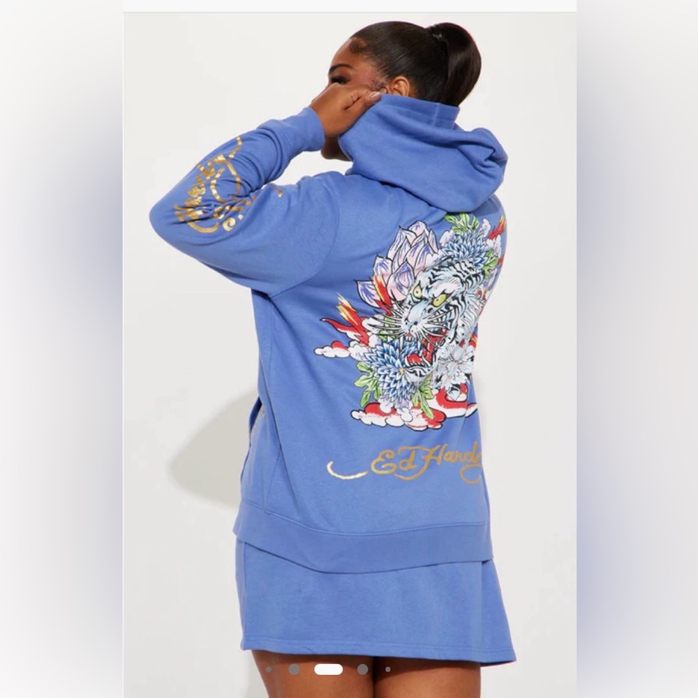 Plus Size Ed Hardy Tiger Lotus Skirt Set - Blue - Picture 2 of 8